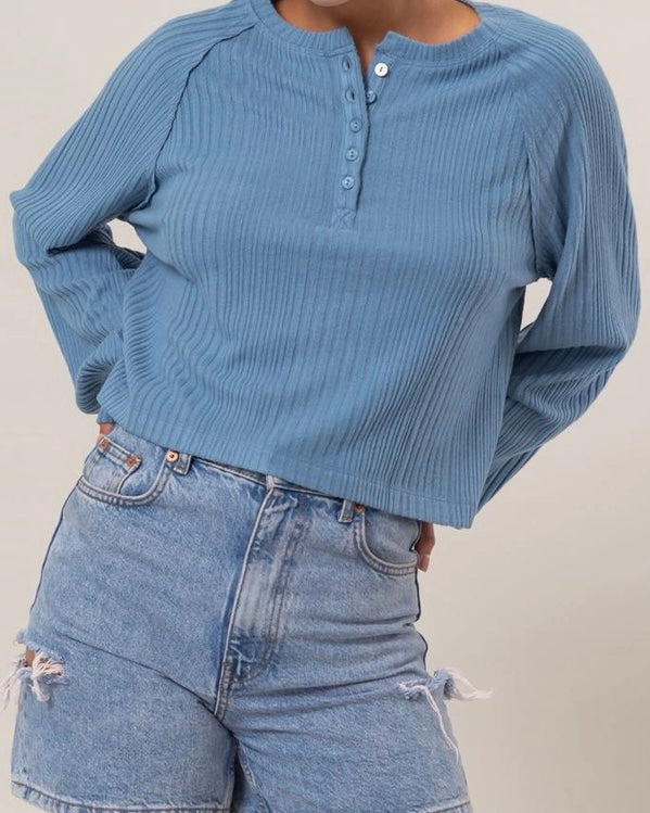 Blue Ribbed Henley - The Swanky Shack