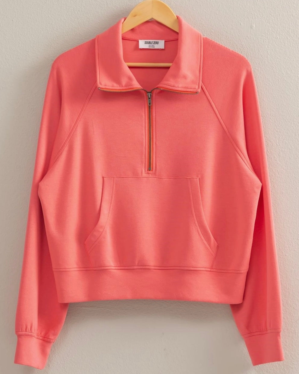 Half Zip Coral Pocket Sweatshirt