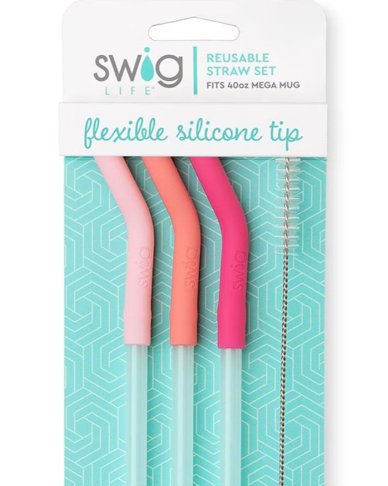 Blush/ Coral/ Hot Pink Straw Set