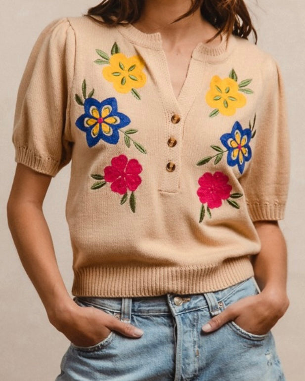 Floral Embroidered Sweater Top
