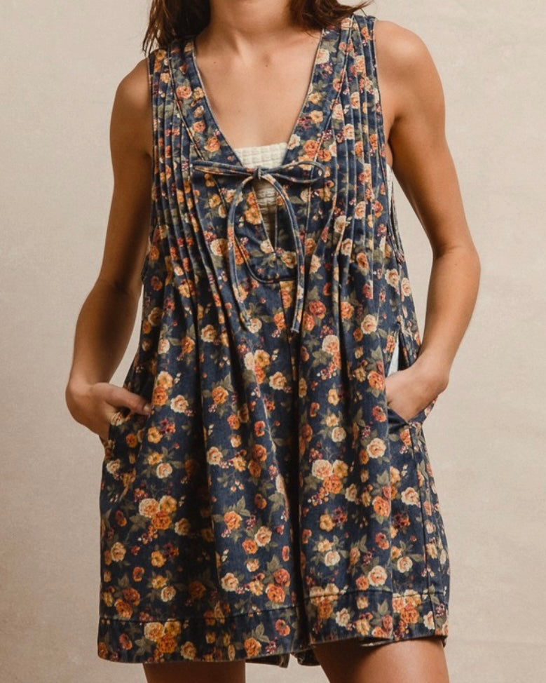 Floral Denim Romper