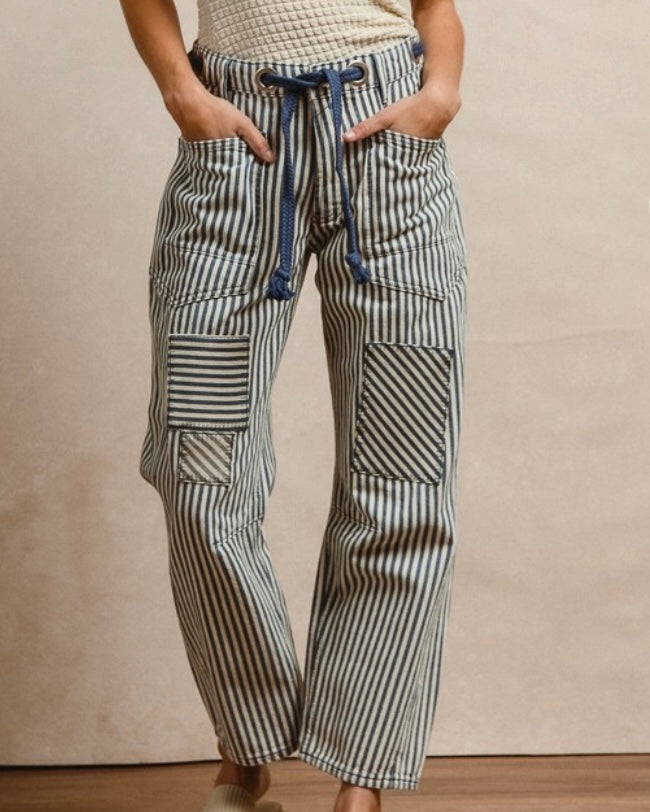 Navy Stripe Barrel Jean