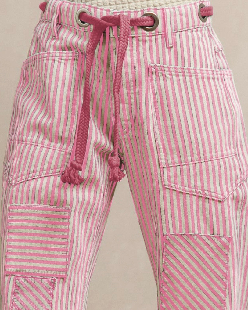 Pink Stripe Barrel Jean