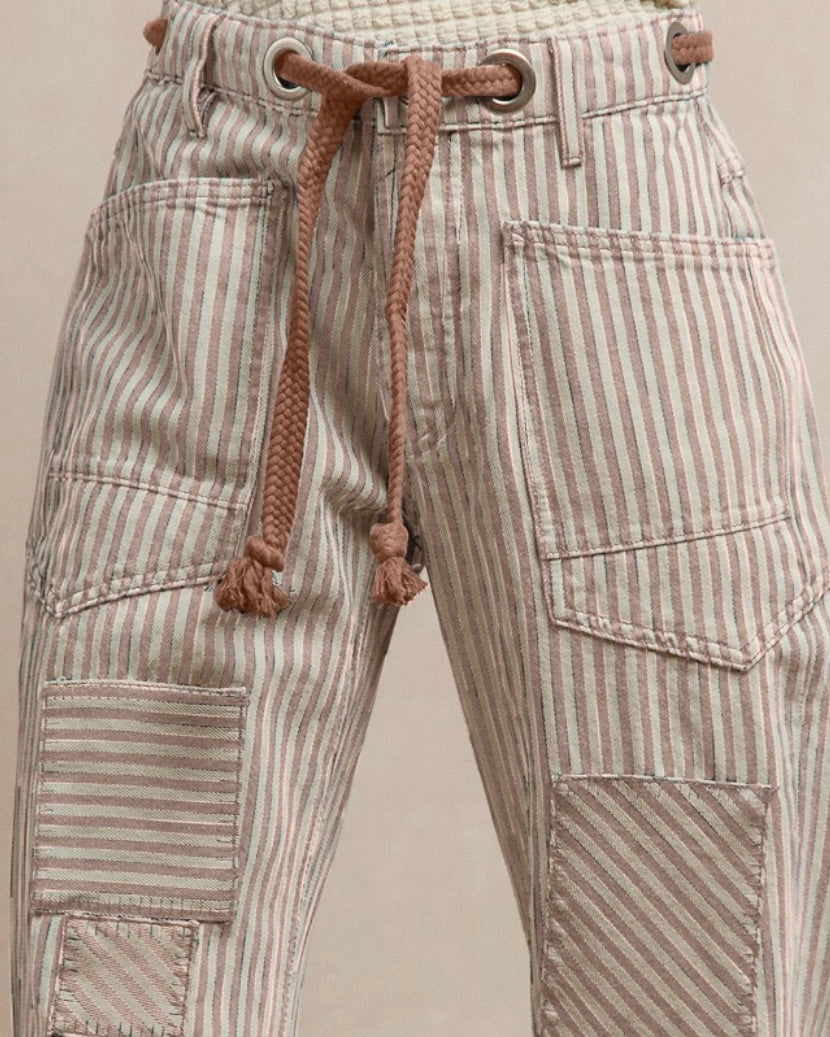 Oatmeal Stripe Barrel Jean