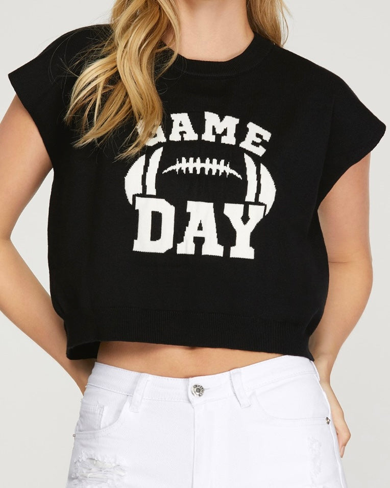 Black Game Day Sweater Top
