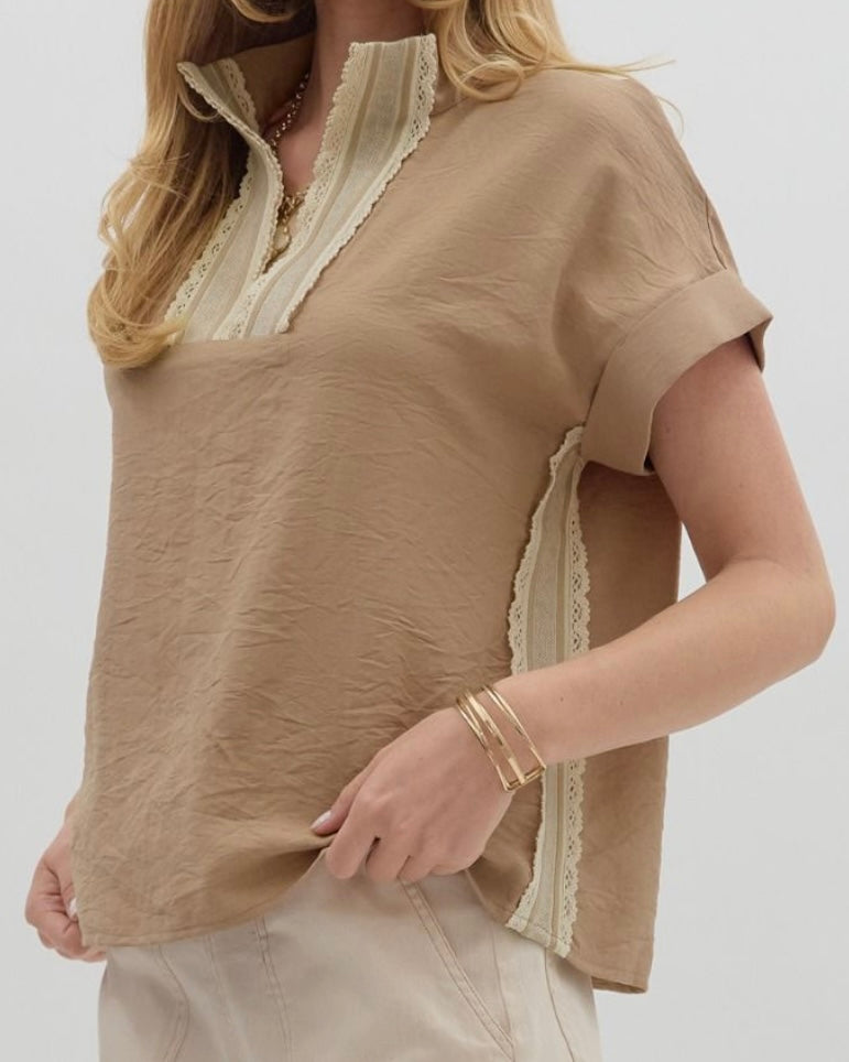 Katy Taupe Lace Blouse