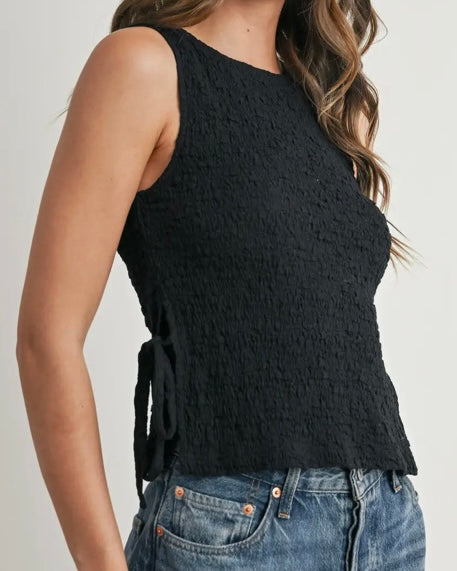 Crimson Texture Tie-Top