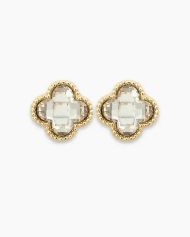 Crystal & Gold Quatrefoil Stud