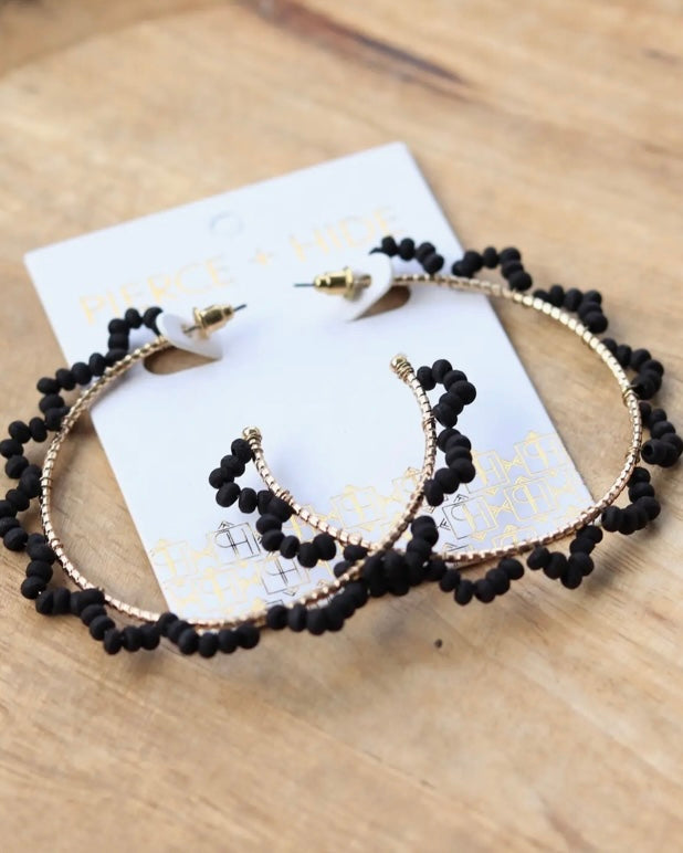 Black Wood Beaded Hoop