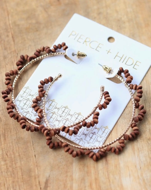 Brown Wood Beaded Hoop