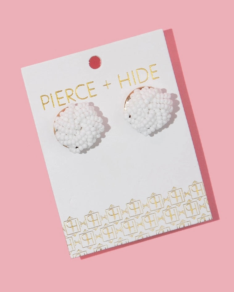 White Beaded Knot Stud