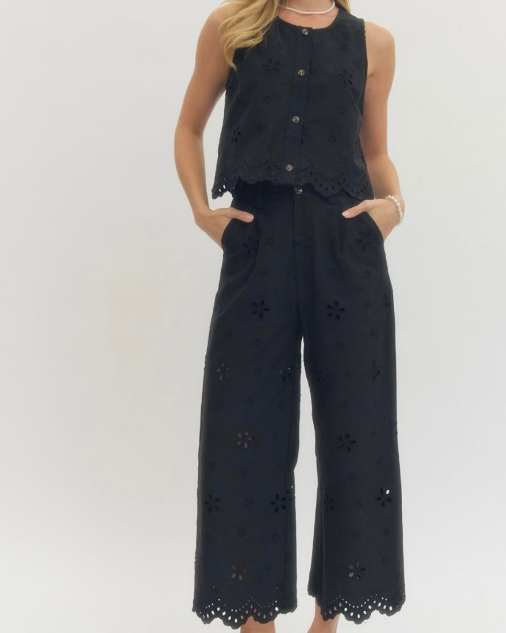 Black Eyelet Pants - The Swanky Shack