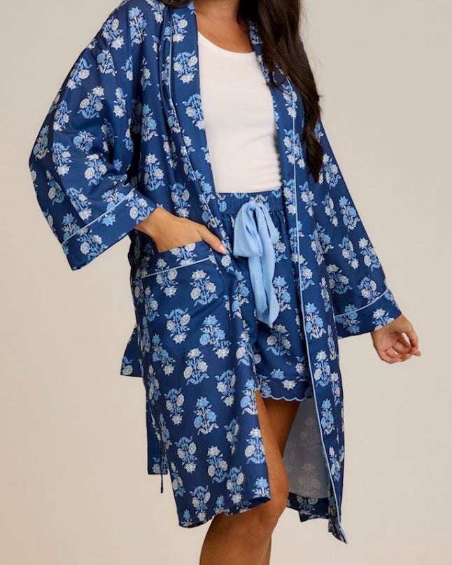 Navy Floral Print Robe - The Swanky Shack