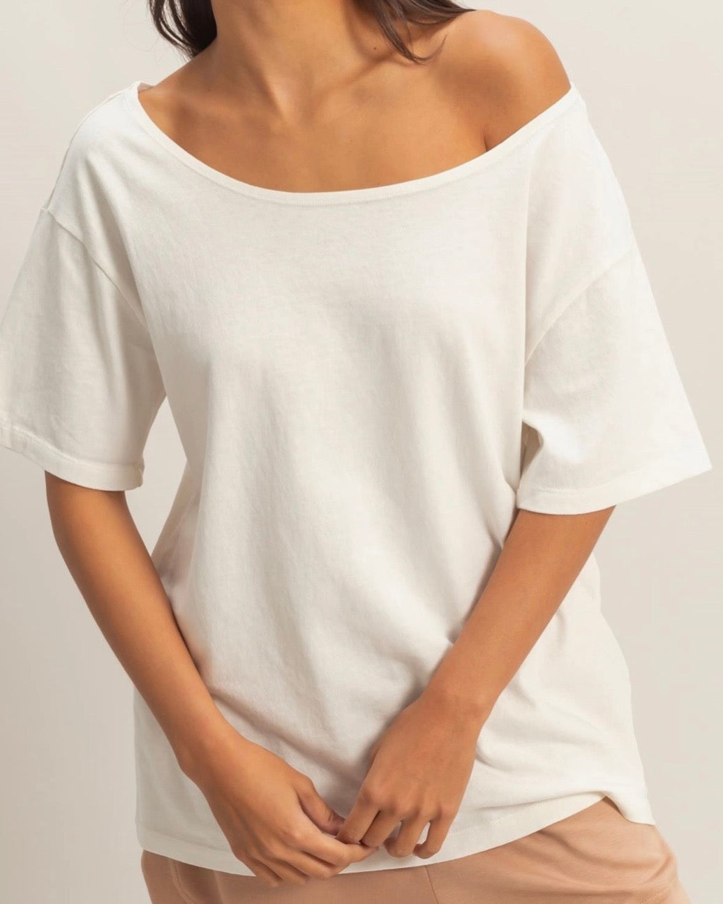 Off White Boatneck Tee - The Swanky Shack