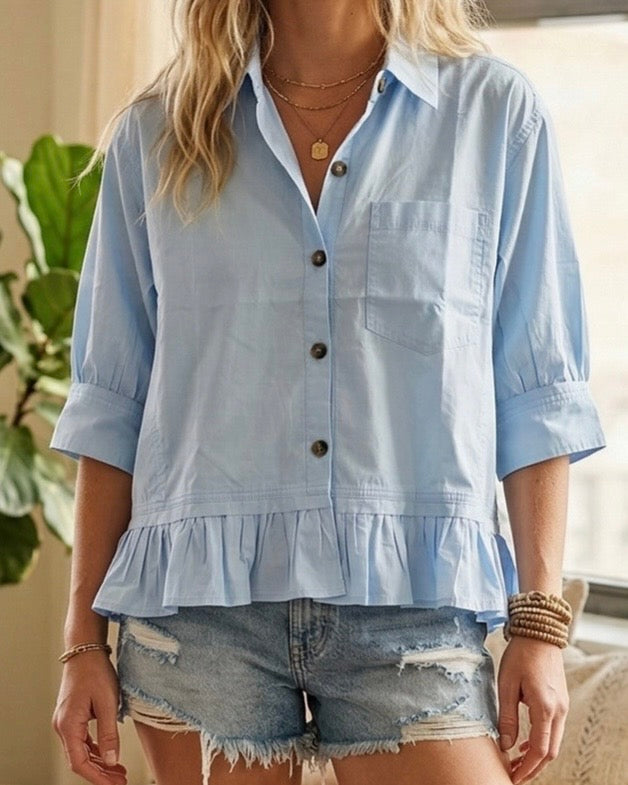 Baby Blue Poplin Shirt - The Swanky Shack