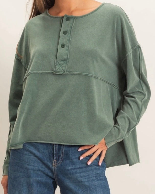 Dark Green Oversized Henley Top