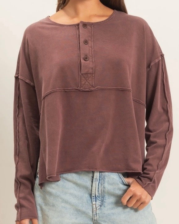 Chocolate Oversized Henley Top