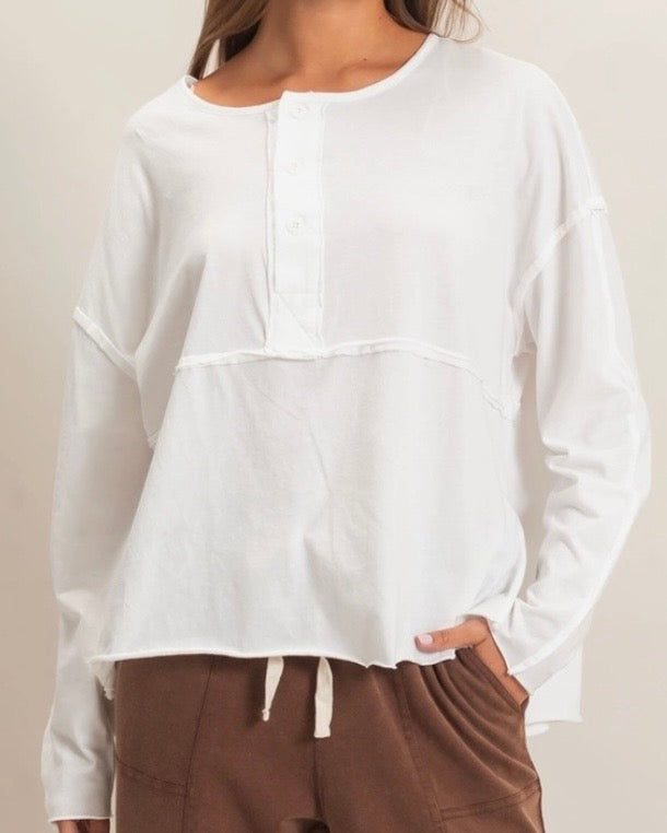 White Oversized Henley Top