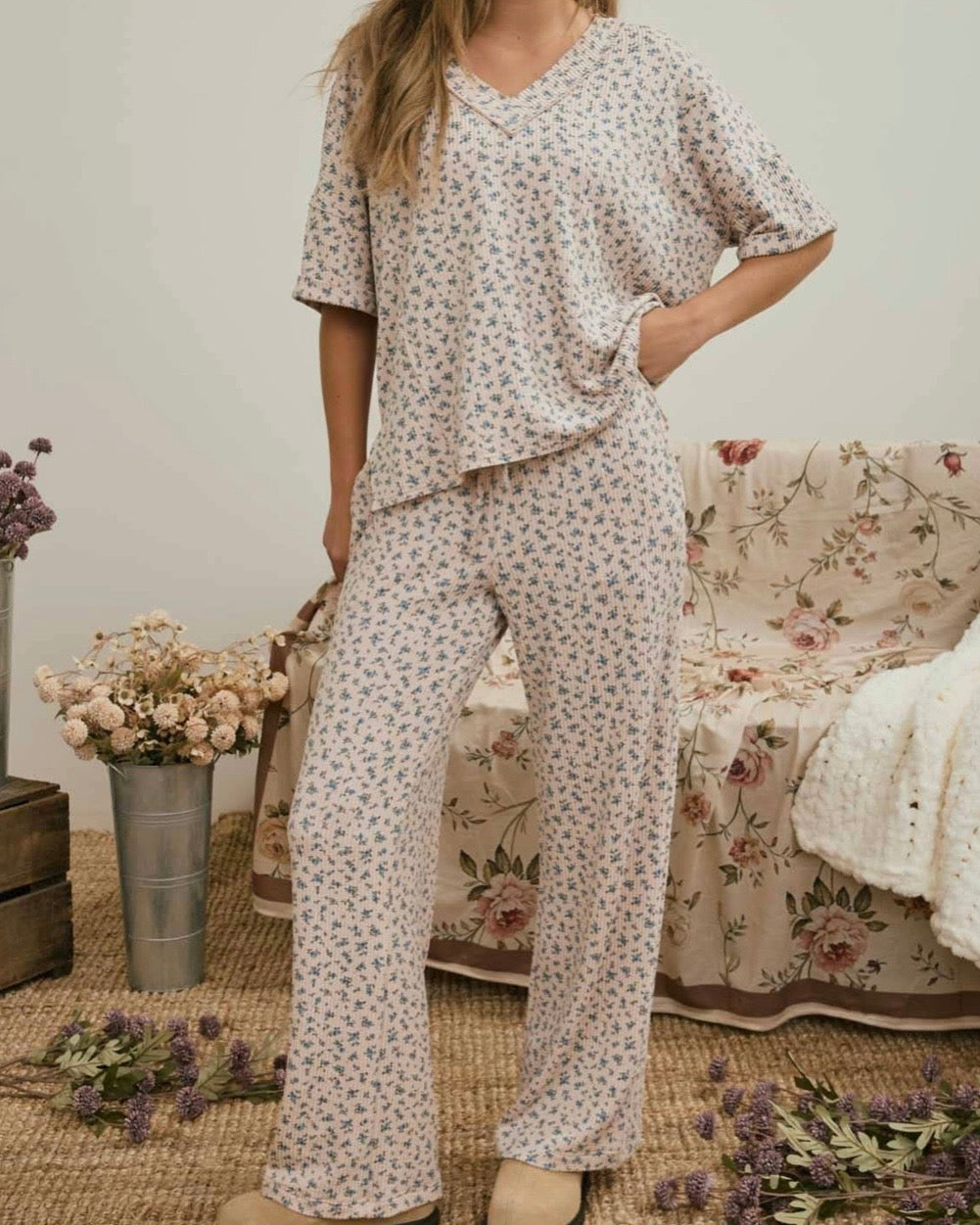 Ditsy Floral Ribbed Top