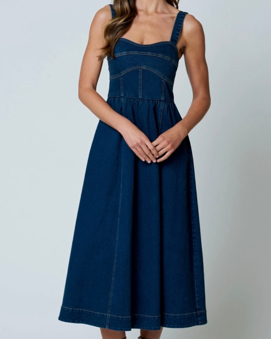 Sweetheart Corset Denim Midi Dress