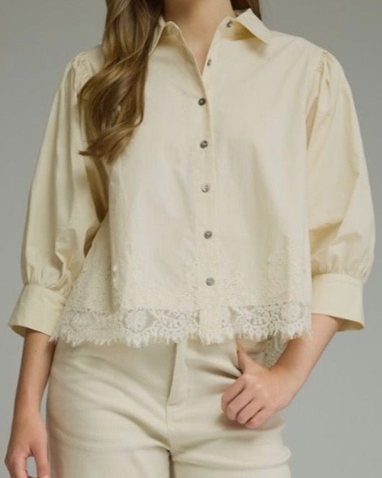 Cream Lace Hem Shirt