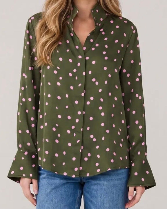 Olive Polka Dot Blouse - The Swanky Shack