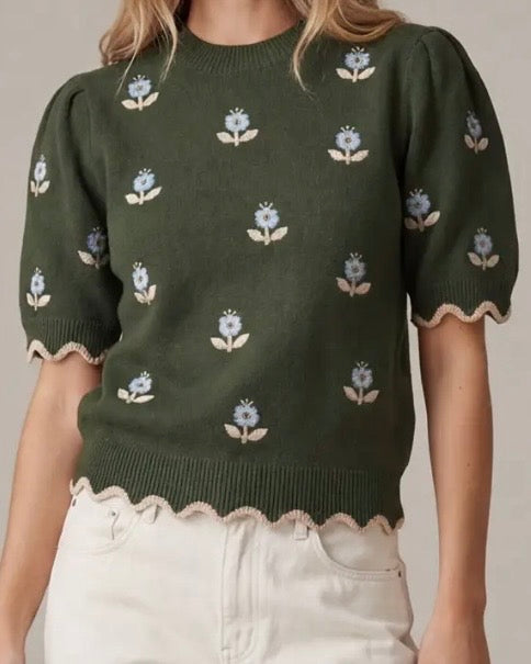 Flower Embroidered Sweater Top