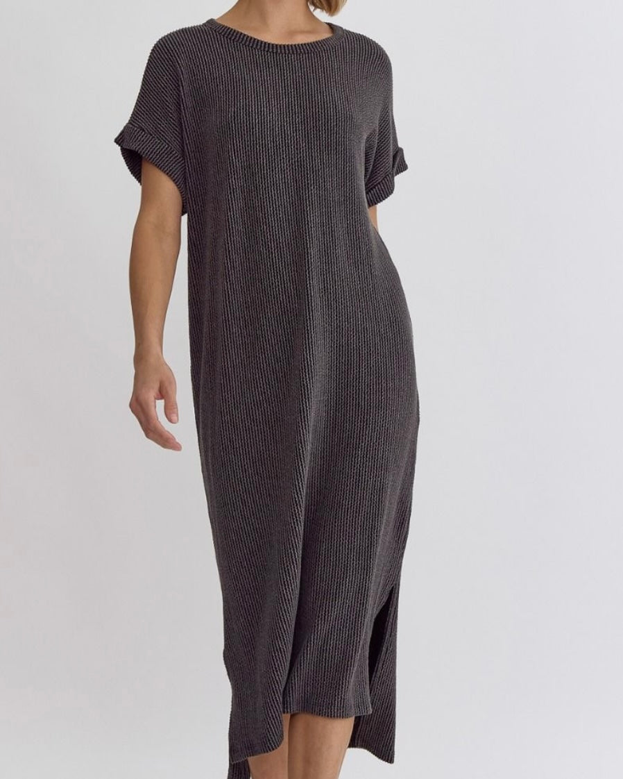 Rebecca Charcoal Ribbed Dress