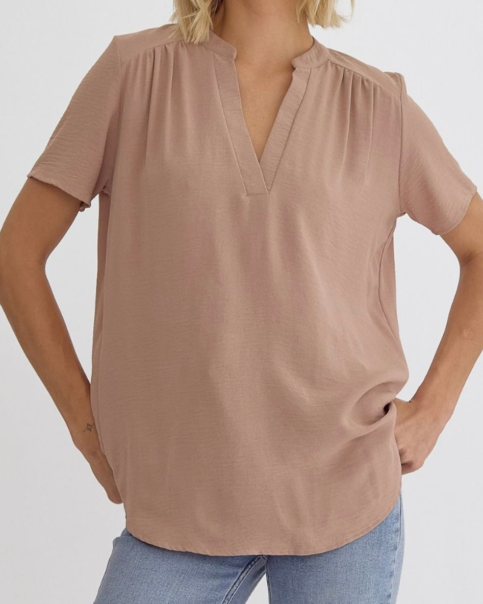 Latte Woven V-Neck Blouse