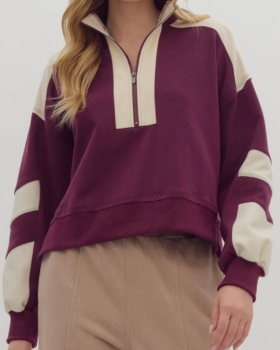 Plum Colorblock 1/2 Zip Pullover