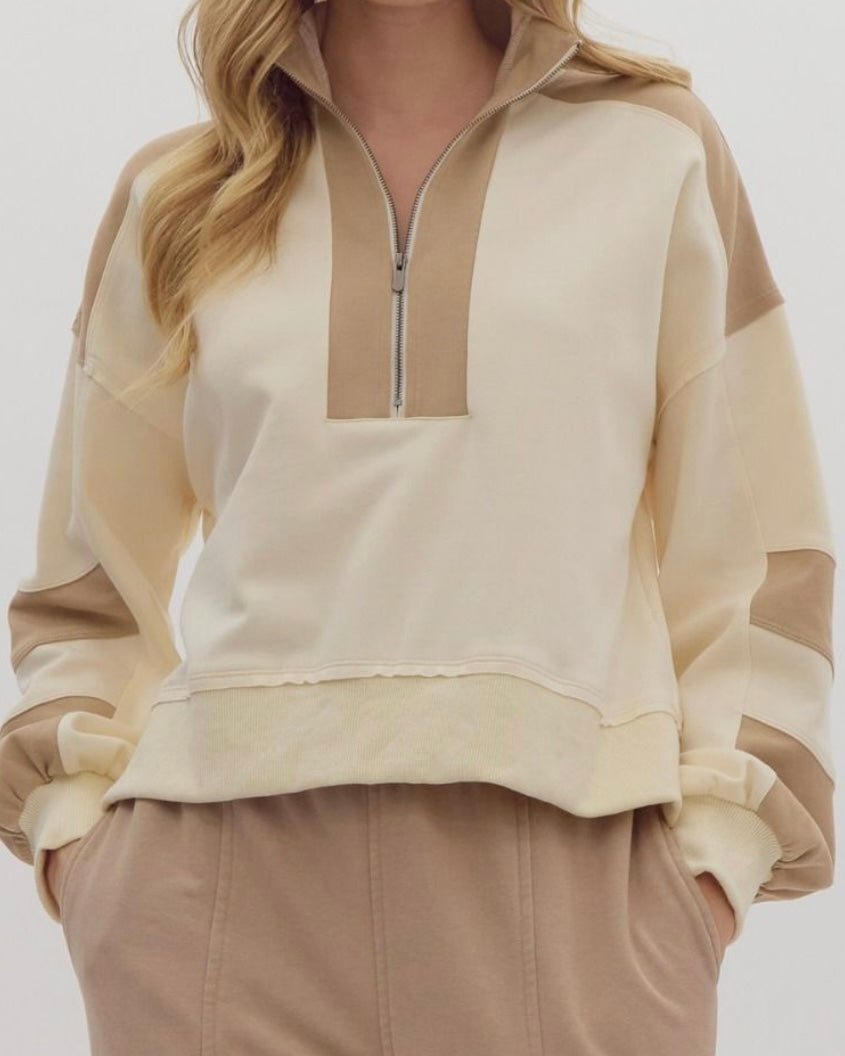 Cream Colorblock 1/2 Zip Pullover