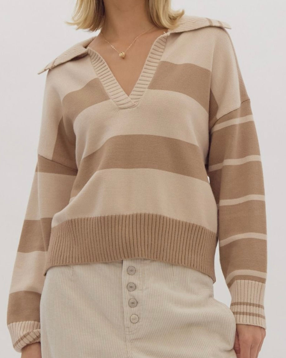 Mocha Striped Collared Sweater