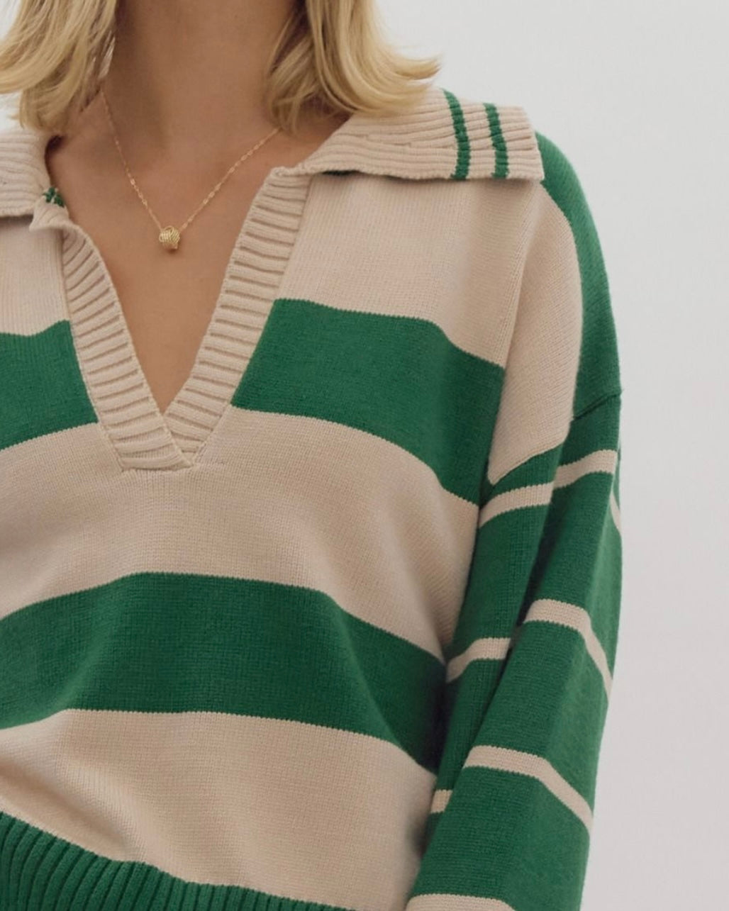 Green Stripe Collared Sweater