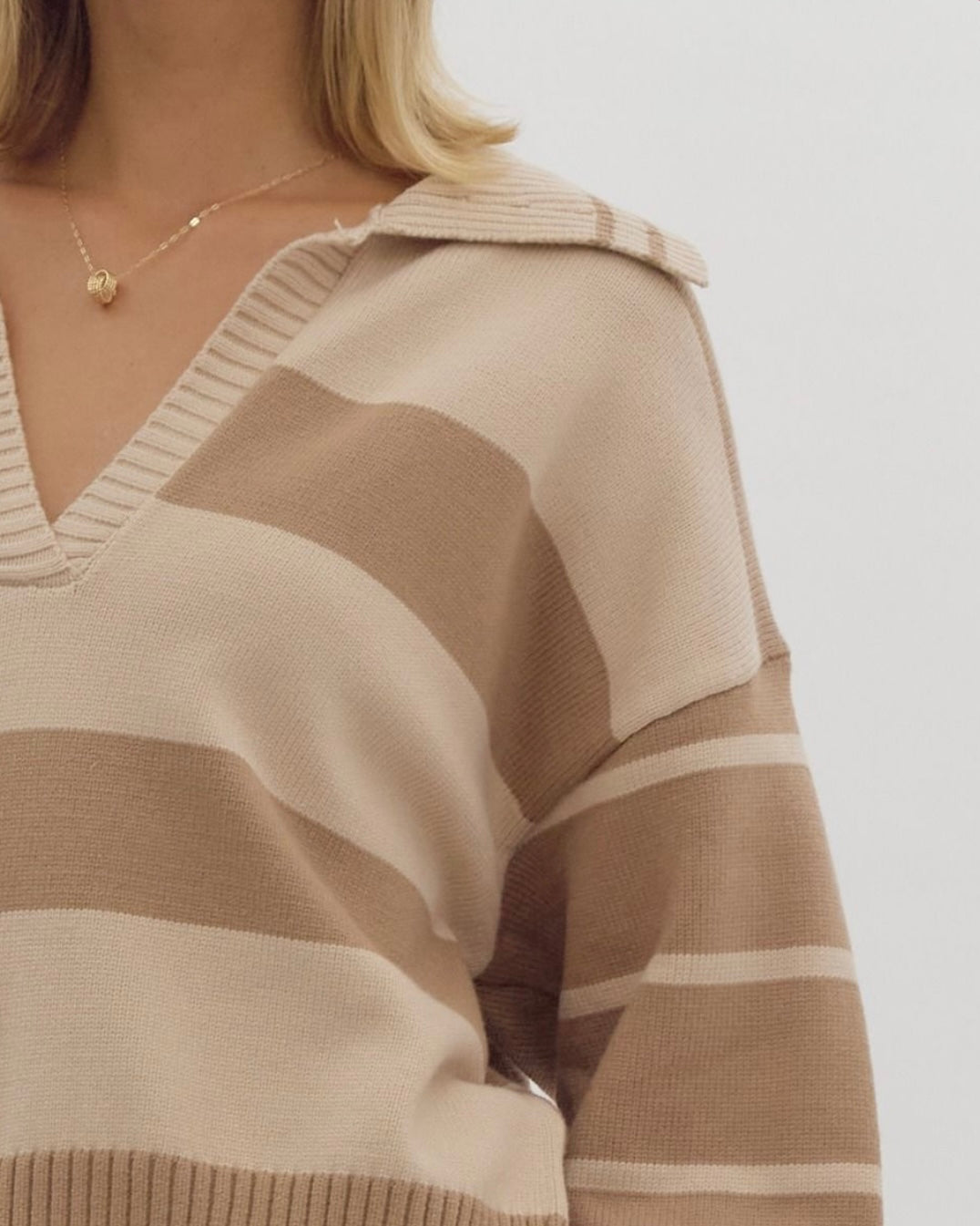 Mocha Striped Collared Sweater