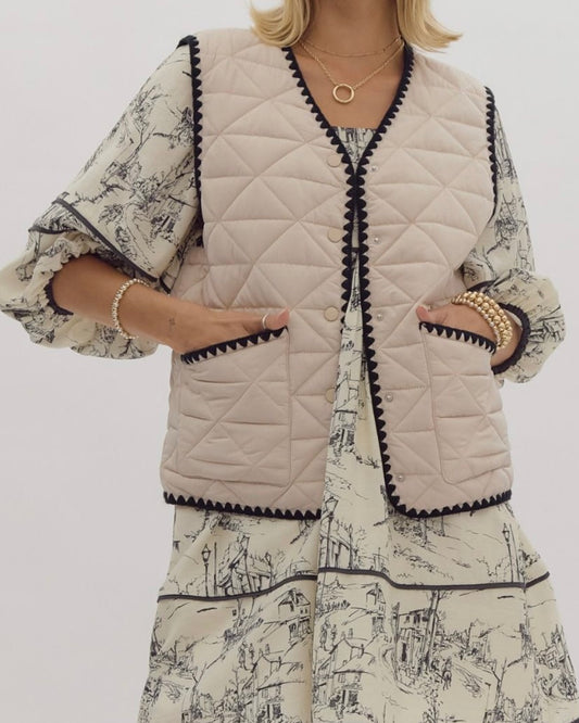 Scalloped Quilted Sand Vest