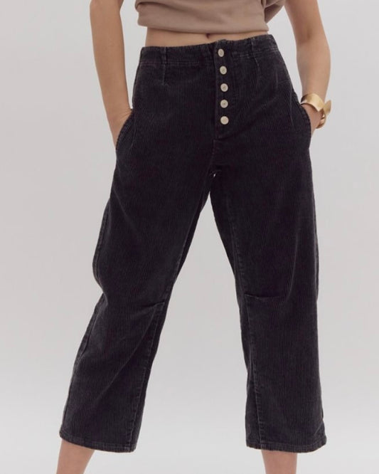 Ash Black Corduroy Barrel Pant