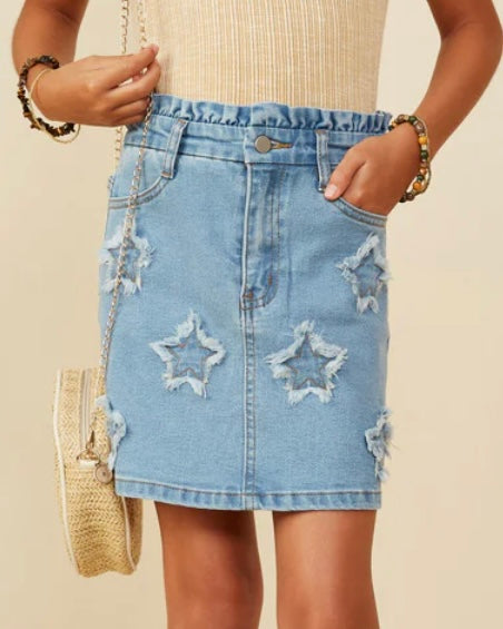 Star Patch Denim Skirt