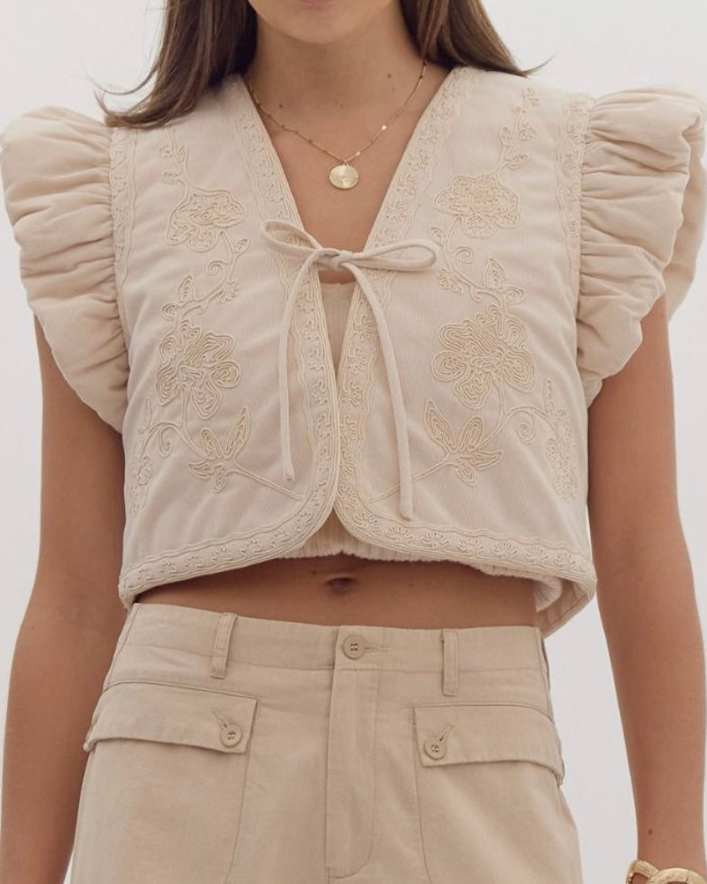 Embroidered Crop Cream Vest