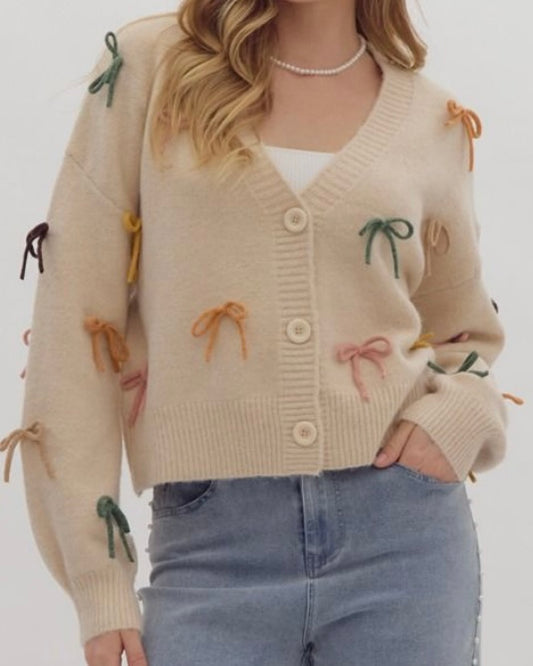 Lucy Oatmeal Bow Cardigan