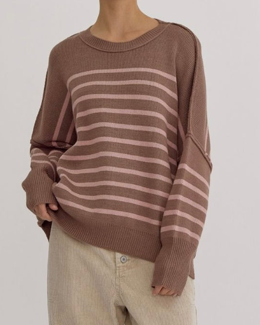 Oversized Mocha Stripe Sweater