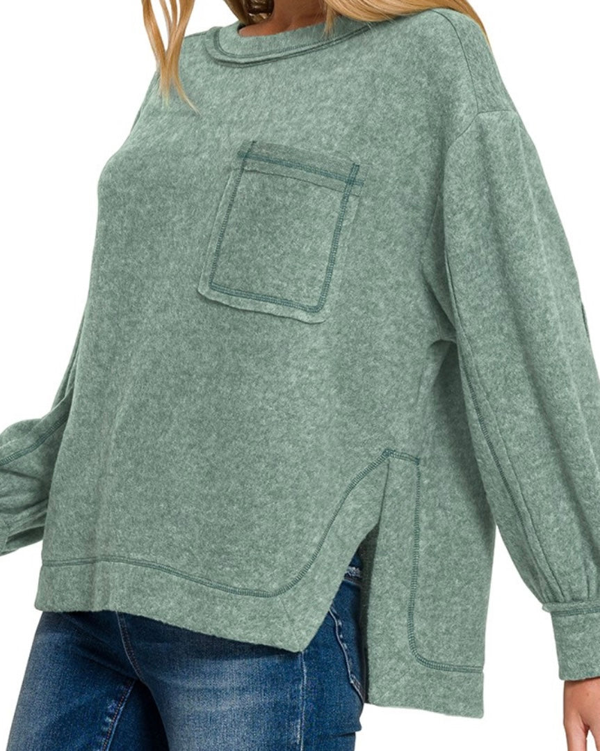 Brushed Ash Jade Hi-Low Sweater