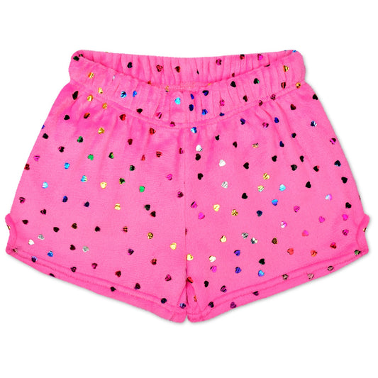 Pink Foil Heart Plush Shorts