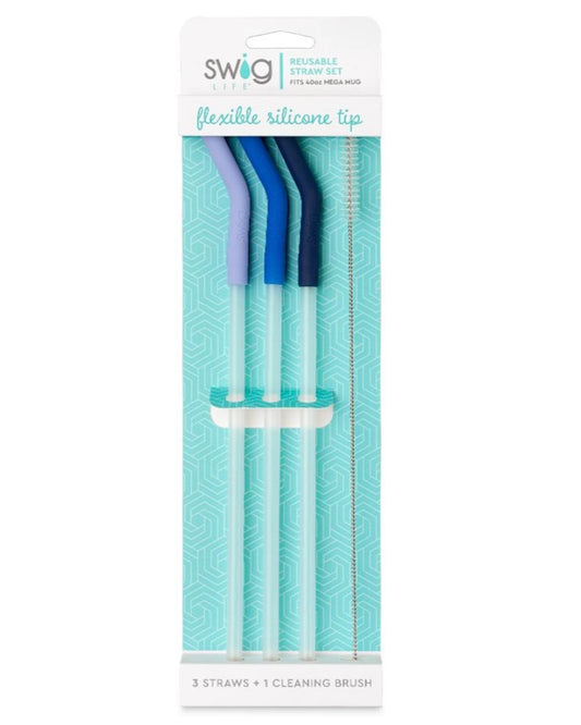 Hydrangea/ Blue/ Navy Straw Set