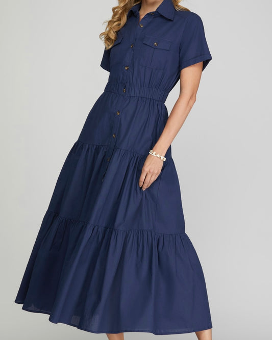 Sarah Navy Tiered Maxi Dress