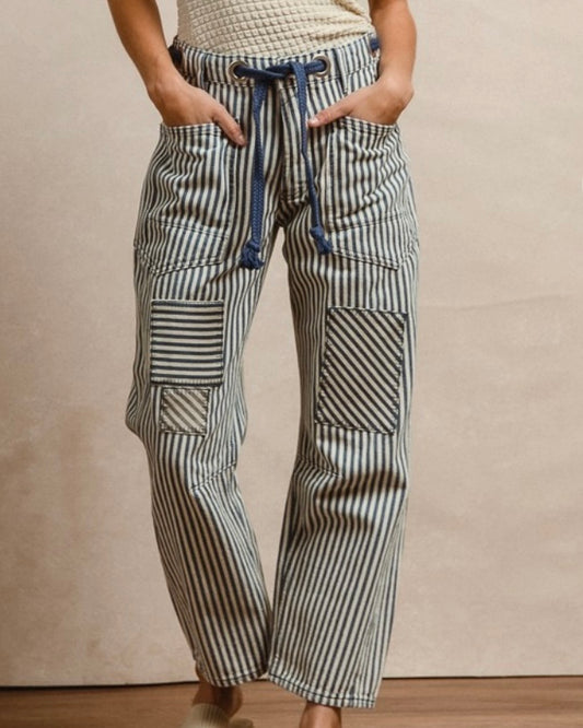 Navy Stripe Barrel Jean