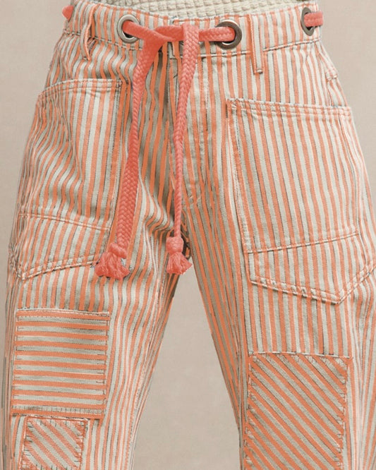 Coral Stripe Barrel Jean