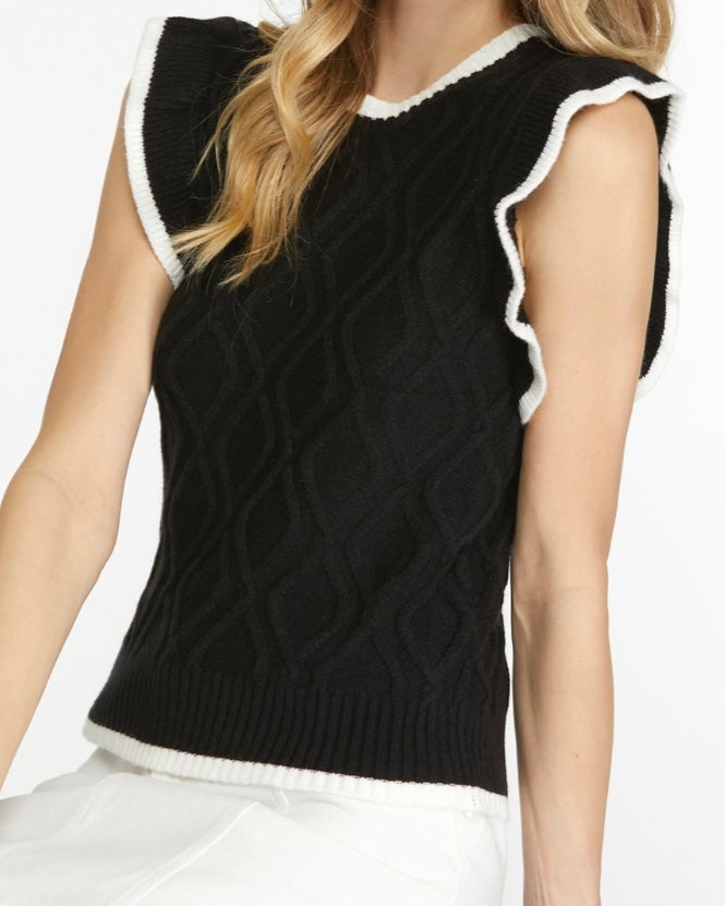 Black Ruffle Sleeve Sweater Top