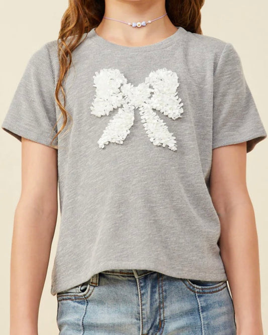 Gray Sequin Bow Tee