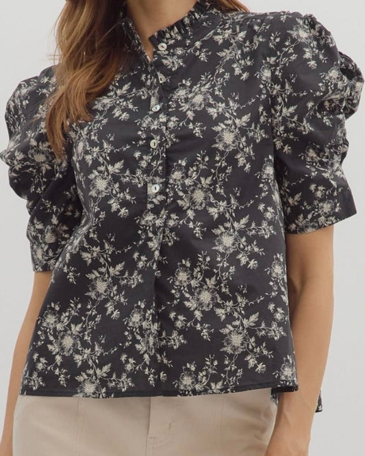 Floral Ruffle Neck Blouse