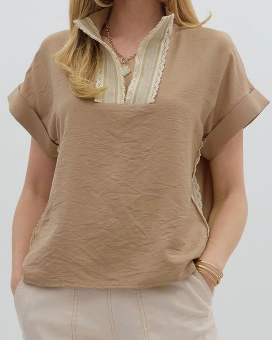 Katy Taupe Lace Blouse